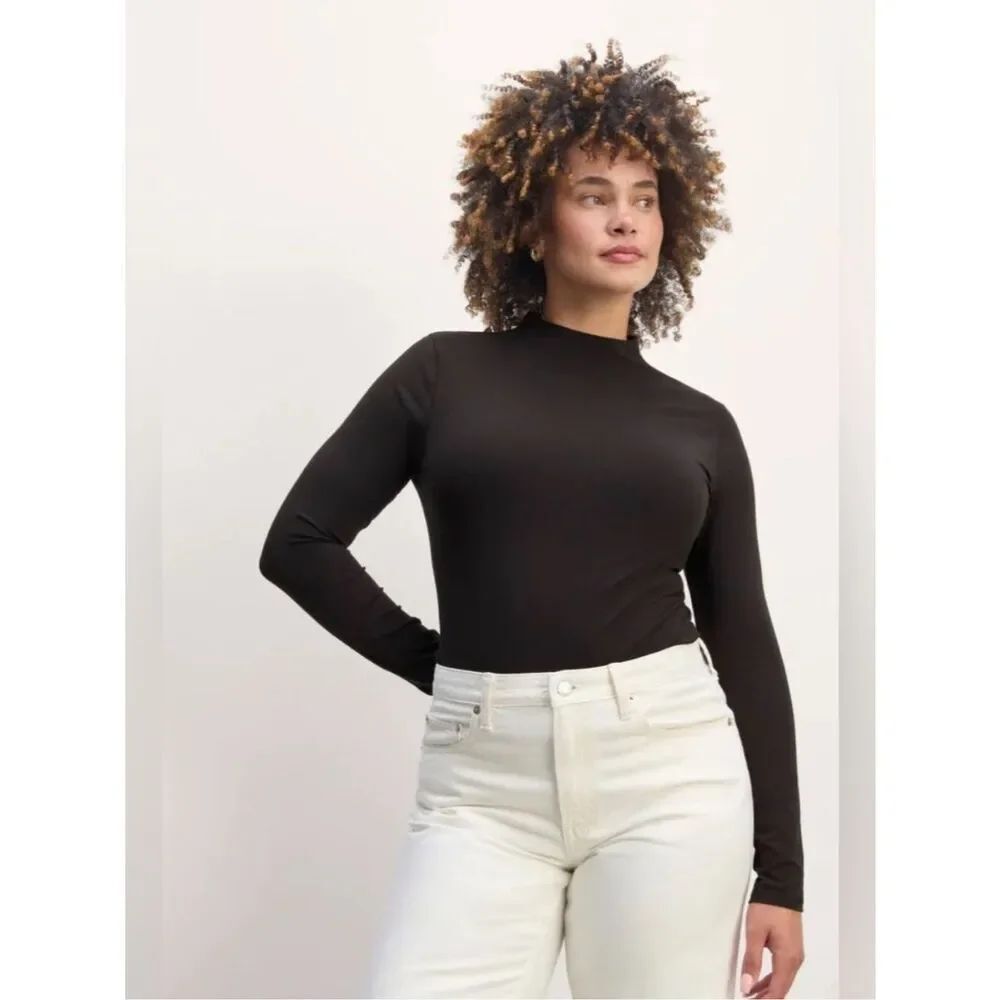 New Everlane THE FORM FUNNEL-NECK TEE Black Polished Effortless Style Clean Girl